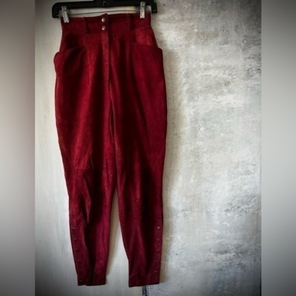 Vintage Red Suede Leather Barrel Leg Pants XS